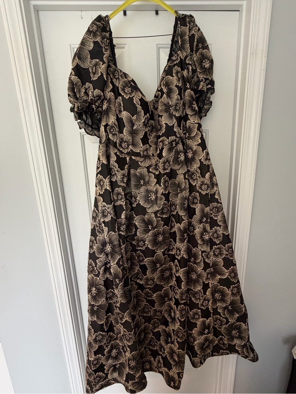 Azazie Black Midi Dress with Cream Floral Print